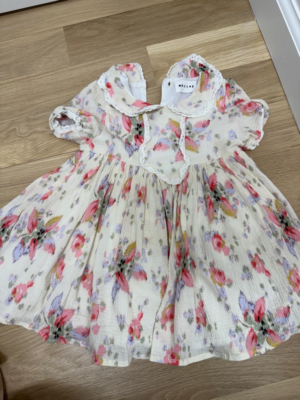 Morley Cream Floral Cotton Dress with Pink and Purple Accents